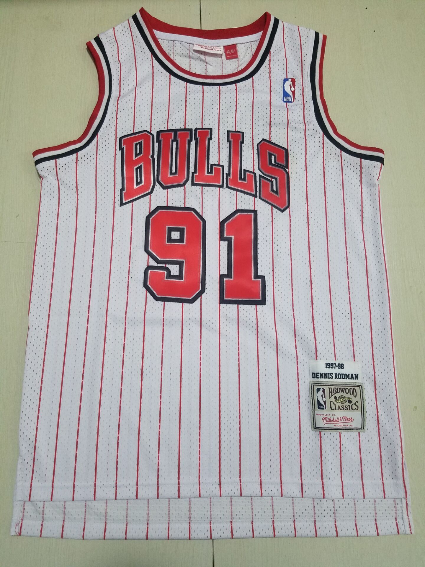Men Chicago Bulls #91 Rodman White Stripe Throwback 2022 NBA Jersey